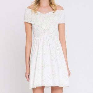 Embroidered Floral Off the Shoulder Dress